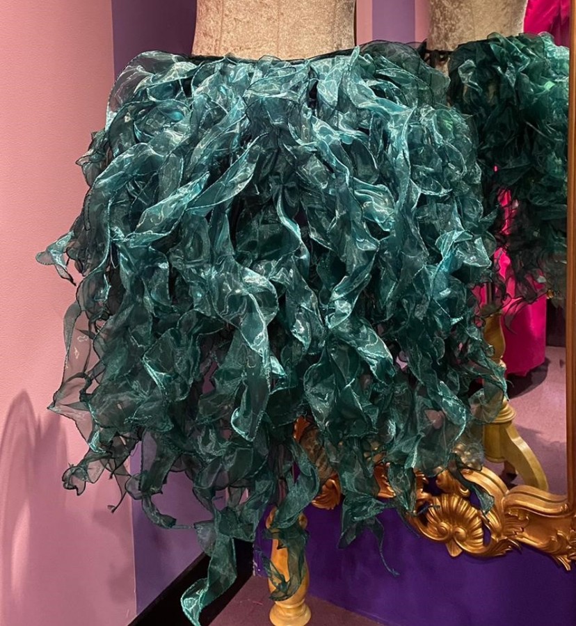 Dark Green Crystal Organza Bustle Seaweed Skirt