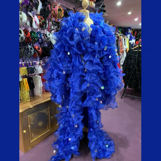 Royal Blue Crystal Organza Ruffle Jacket with Penny Sequins