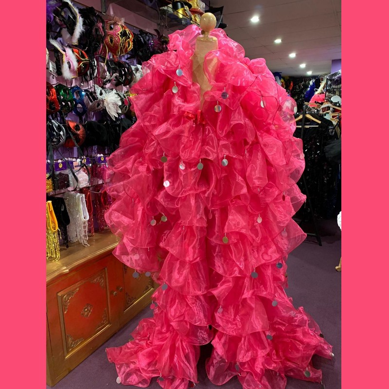 Hot Pink Crystal Organza Ruffle Jacket with Penny Sequins