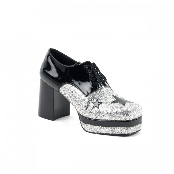 Glamrock 02 Stacked Platform Shoe Black Glitter Oxford Funtasma