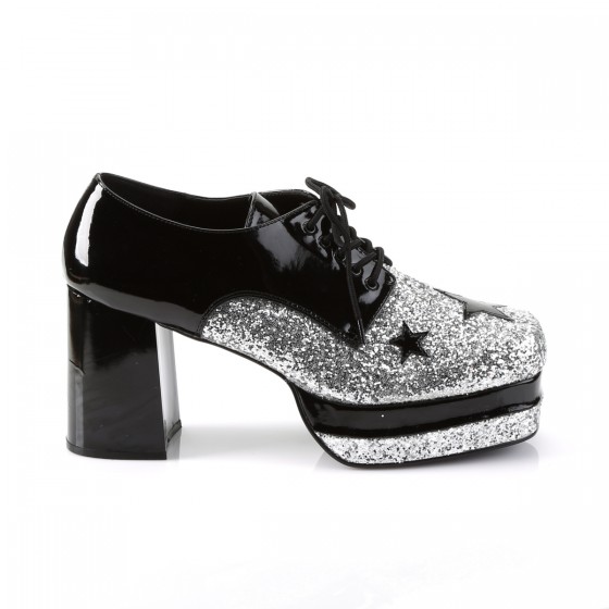 Glamrock 02 Stacked Platform Shoe Black Silver-Glitter Oxford Funtasma