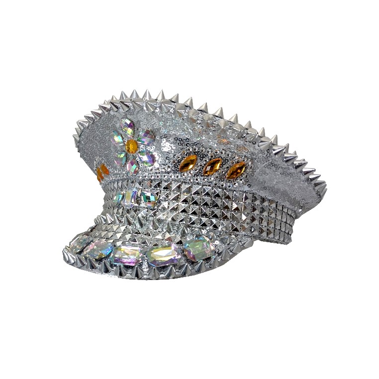 Silver Studded Jeweled Deluxe Captain Hat