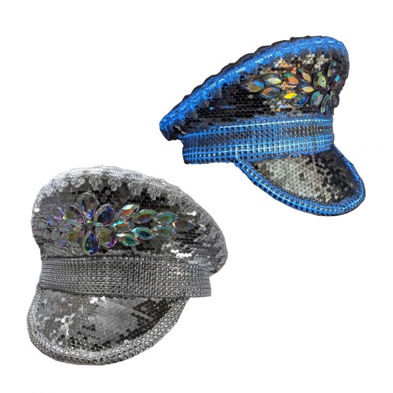 Burning Man Light Up Silver Sequin Jeweled Deluxe Hat
