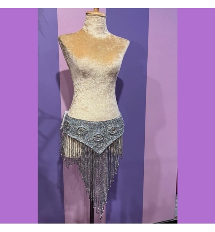 Silver Samba Sequin Skirt with Mixed Bead Trim
