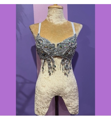 Silver Samba Sequin Bra with Mixed Bead Trim