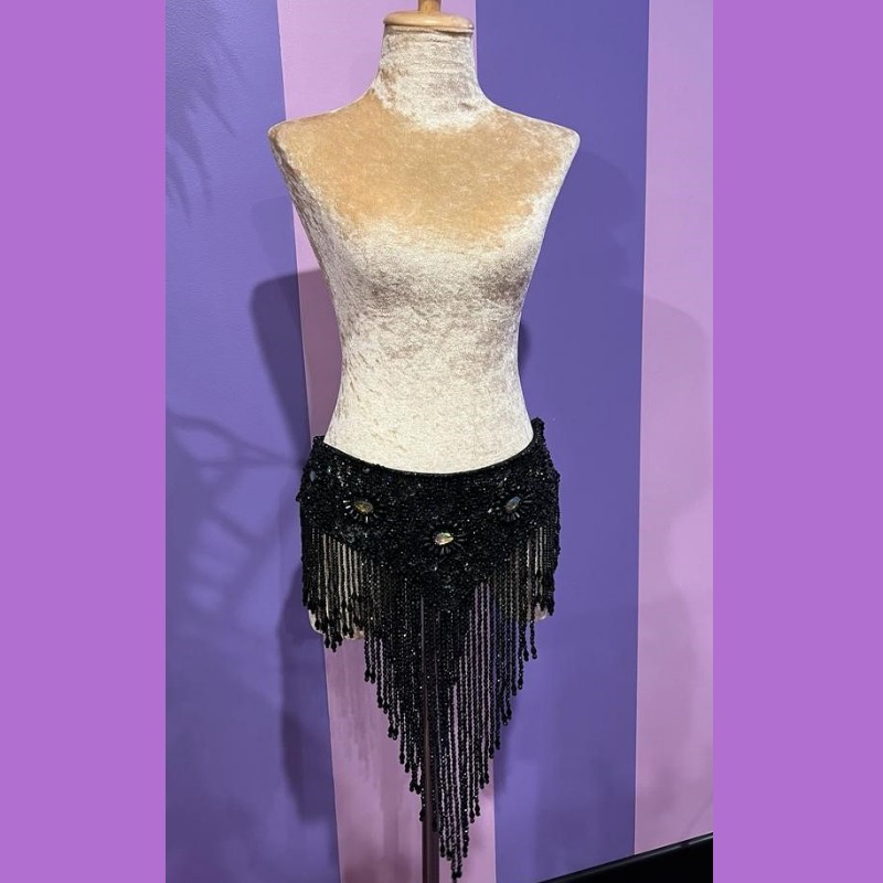 Black Samba Sequin Skirt with Mixed Bead Trim