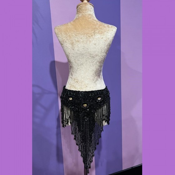Black Samba Sequin Skirt with Mixed Bead Trim