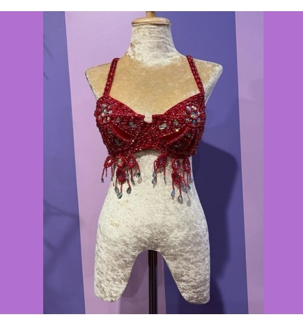 Red Samba Sequin Skirt with Mixed Bead Trim