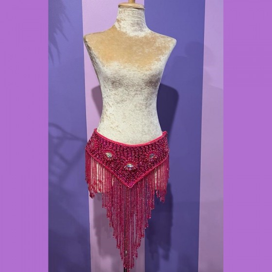 Hot Pink Samba Sequin Skirt with Mixed Bead Trim
