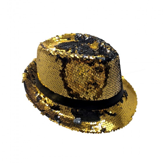 Gold and Black Magic Sequin Fedora Hat