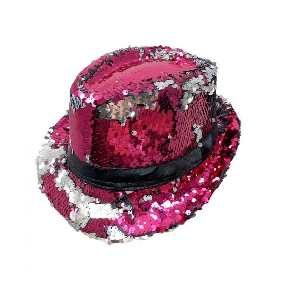 Silver and Hot Pink Magic Sequin Fedora Hat
