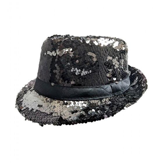 Silver and Black Magic Sequin Fedora Hat