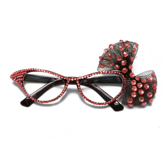 Red Diamante Fifties Glasses with Bow