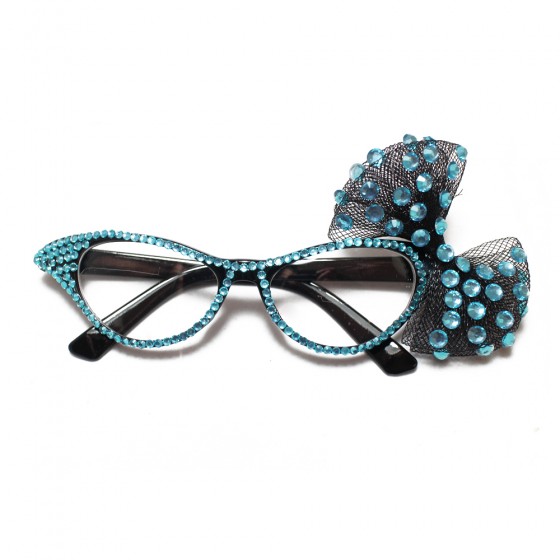 Turquoise Diamante Fifties Glasses with Bow