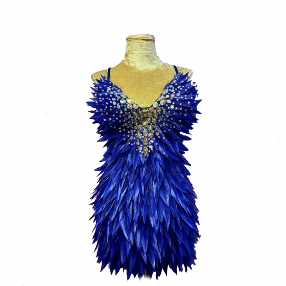 Royal Blue Deluxe Diamanté Feather Dress