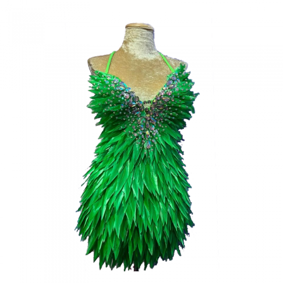 Lime Green Deluxe Diamanté Feather Dress