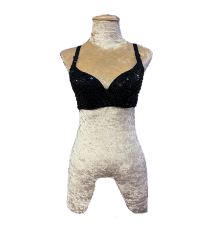 Black Plain Sequin Bra