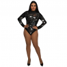 Black Lycra Bodysuit with Diamante and Silver Mirror Applique