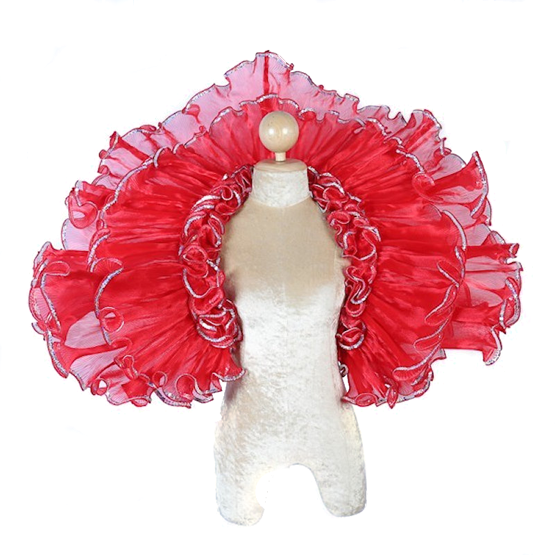 Red Crystal Organza Ruffle Collar with Sequin Trim