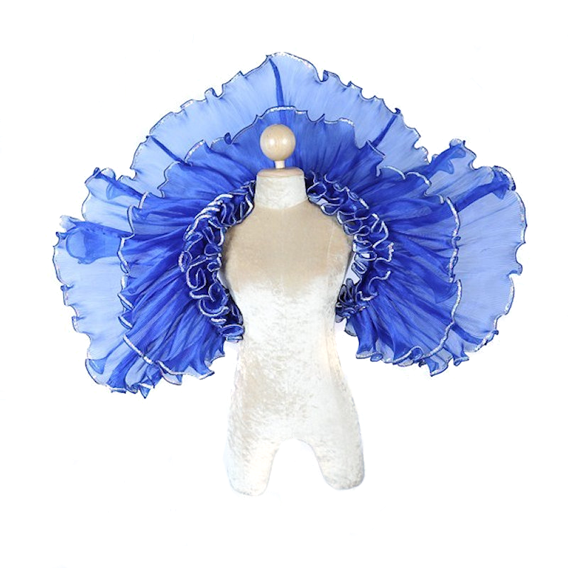Royal Blue Crystal Organza Ruffle Collar with Sequin Trim