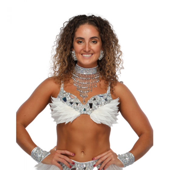 White and Silver Feather Sequin Mirror Bra