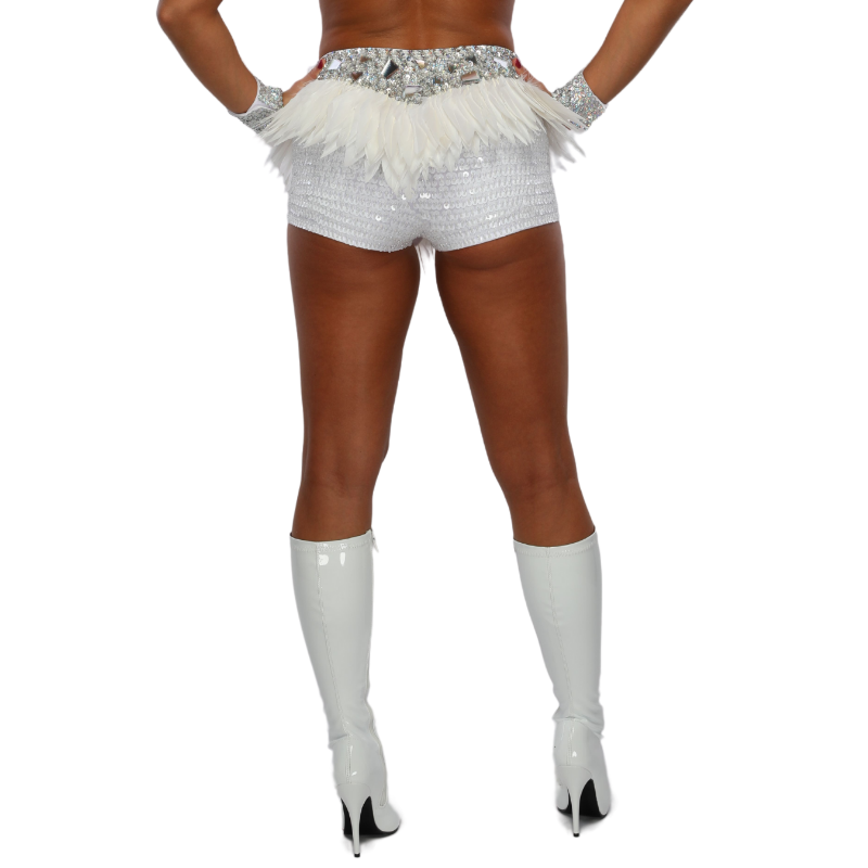White and Silver Feather Skirt with Mixed Sequin Trim