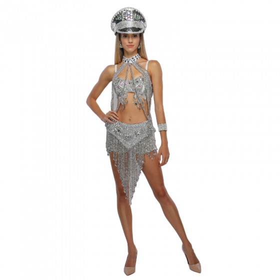 Silver Samba Sequin Skirt with Mixed Bead Trim