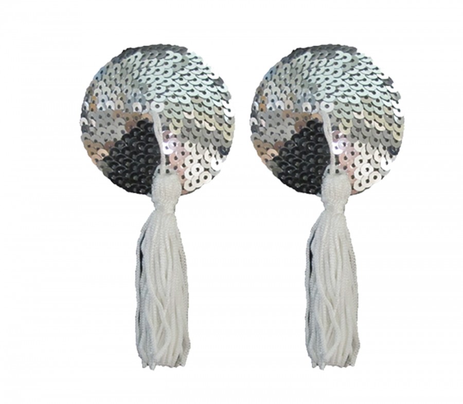 Silver Sequin Pasties with Nipple Tassels