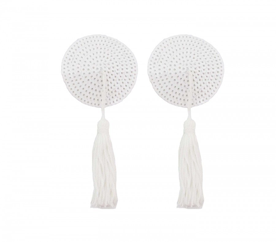 White Sequin Pasties with Nipple Tassels