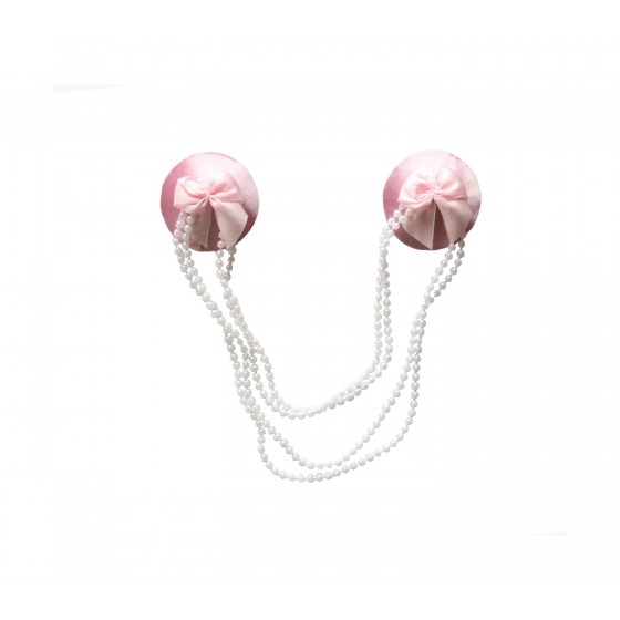 Pink Satin Pasties with Bow and Beaded Chain