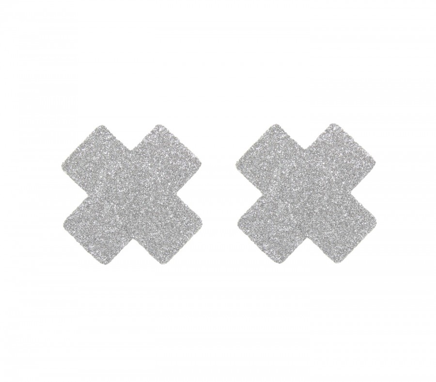 Silver Glitter Fabric Cross Pasties