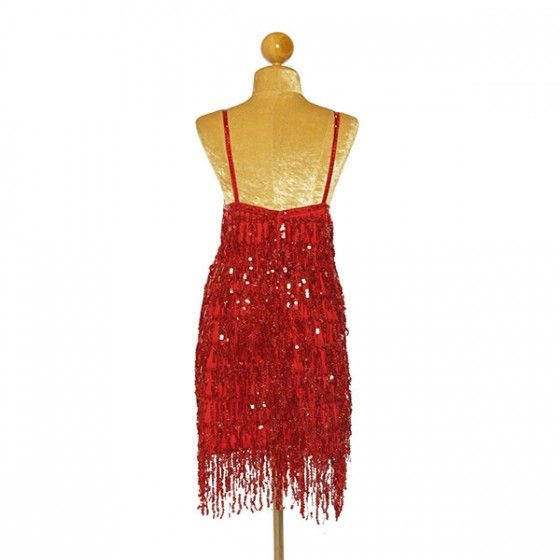 Red Sequin Fringe Straight Hem Dress