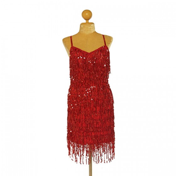 Red Sequin Fringe Straight Hem Dress