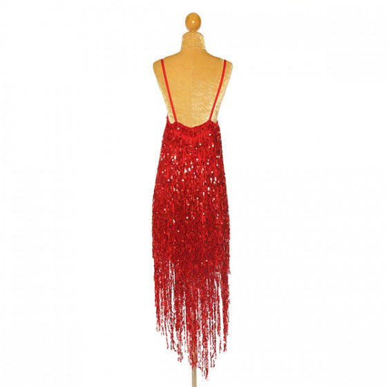 Red Sequin Fringe V-Hem Dress