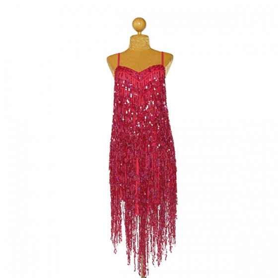 Hot Pink Sequin Fringe V-Hem Dress
