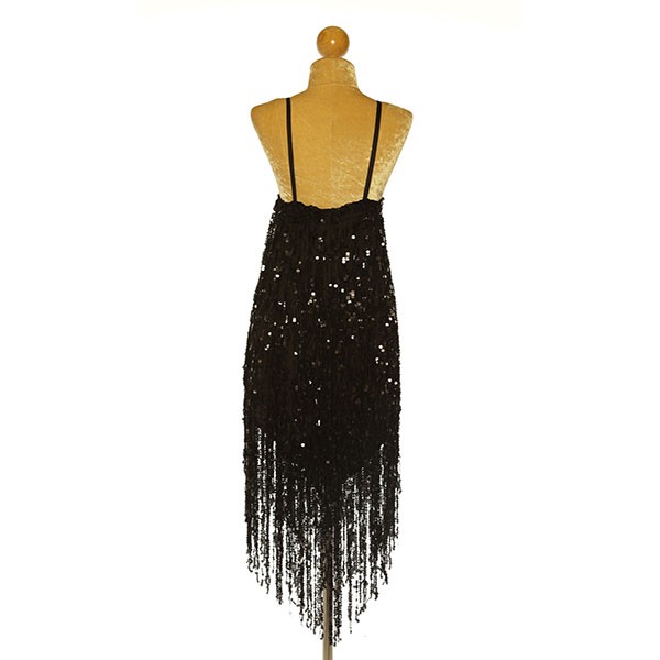 Black Sequin Fringe V-Hem Dress