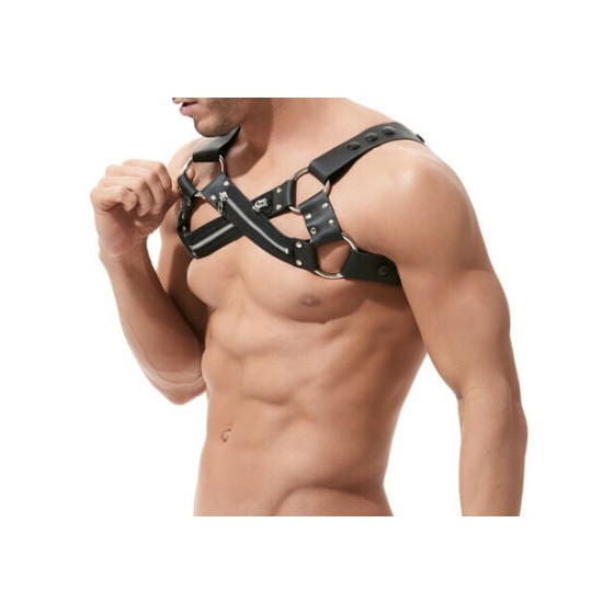 Mens Cross Front Neoprene Harness Brace with Zips