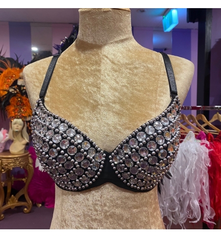 Black Bra with and Silver Bead and Clear Stones