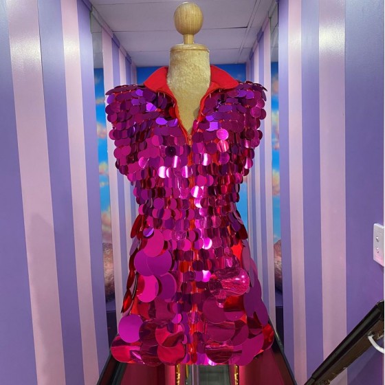 Hot Pink Coin Sequin Zip Front Dress