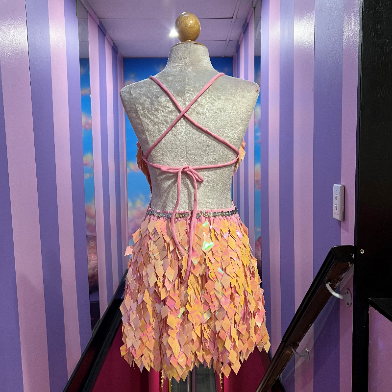 Light Pink Low Back Diamond Cut Sequin Dress