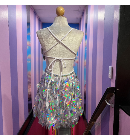 Silver Low Back Diamond Cut Sequin Dress