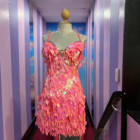 Candy Pink Low Back Diamond Cut Sequin Dress