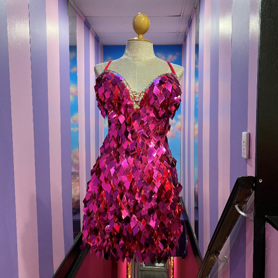 Hot Pink Low Back Diamond Cut Sequin Dress