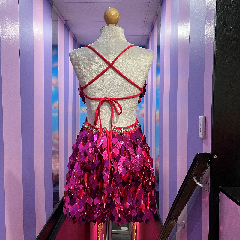 Hot Pink Low Back Diamond Cut Sequin Dress