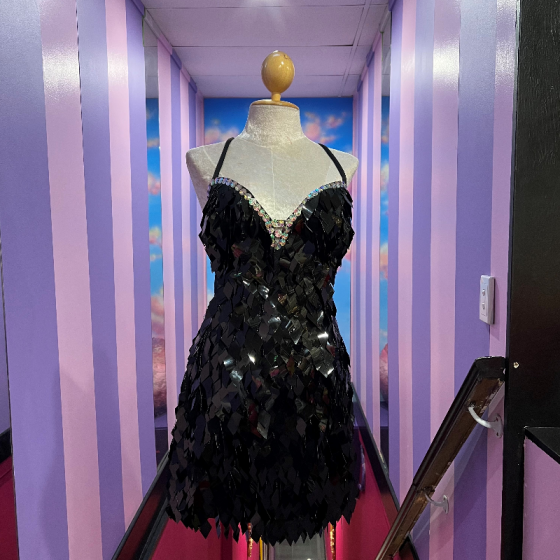 Black Low Back Diamond Cut Sequin Dress