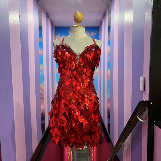 Red Low Back Diamond Cut Sequin Dress