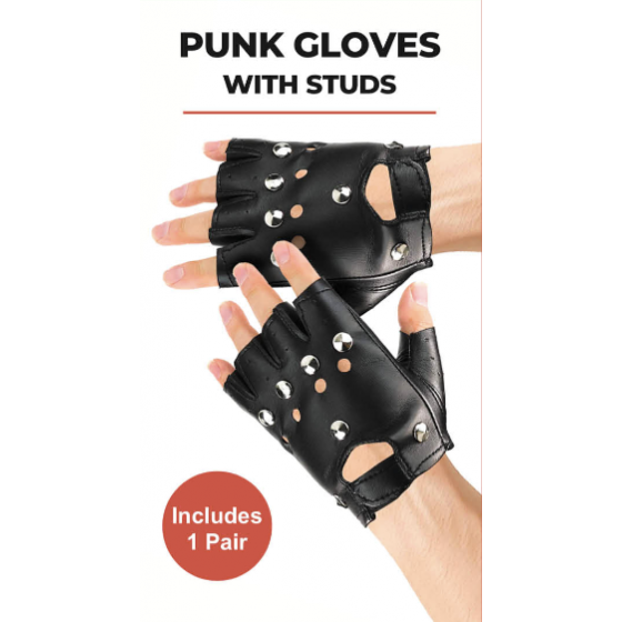 Black Fingerless Punk Gloves with Studs