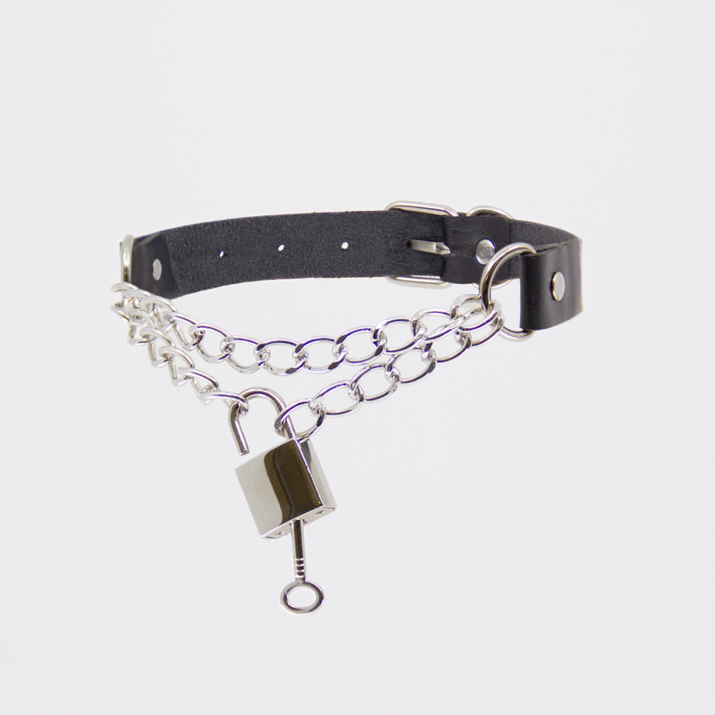 Chain Padlock Pendant Faux Leather Choker