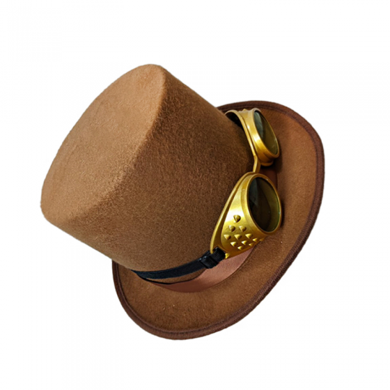 Brown Top Hat with Goggles