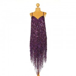 Dark Purple Sequin Fringe V-Hem Dress
